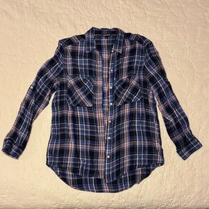 Express Blue and Pink Plaid Button Down Shirt